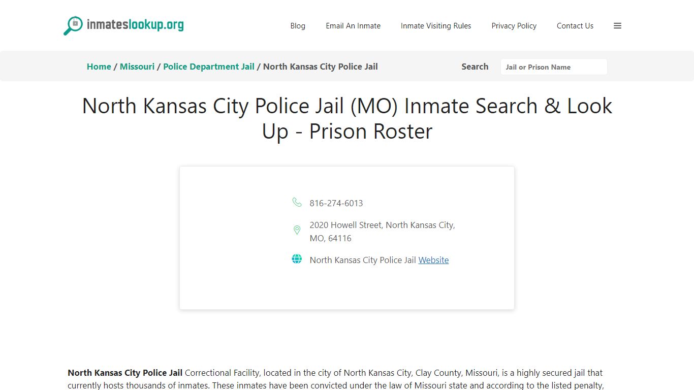 North Kansas City Police Jail (MO) Inmate Search & Look Up - Inmate Lookup